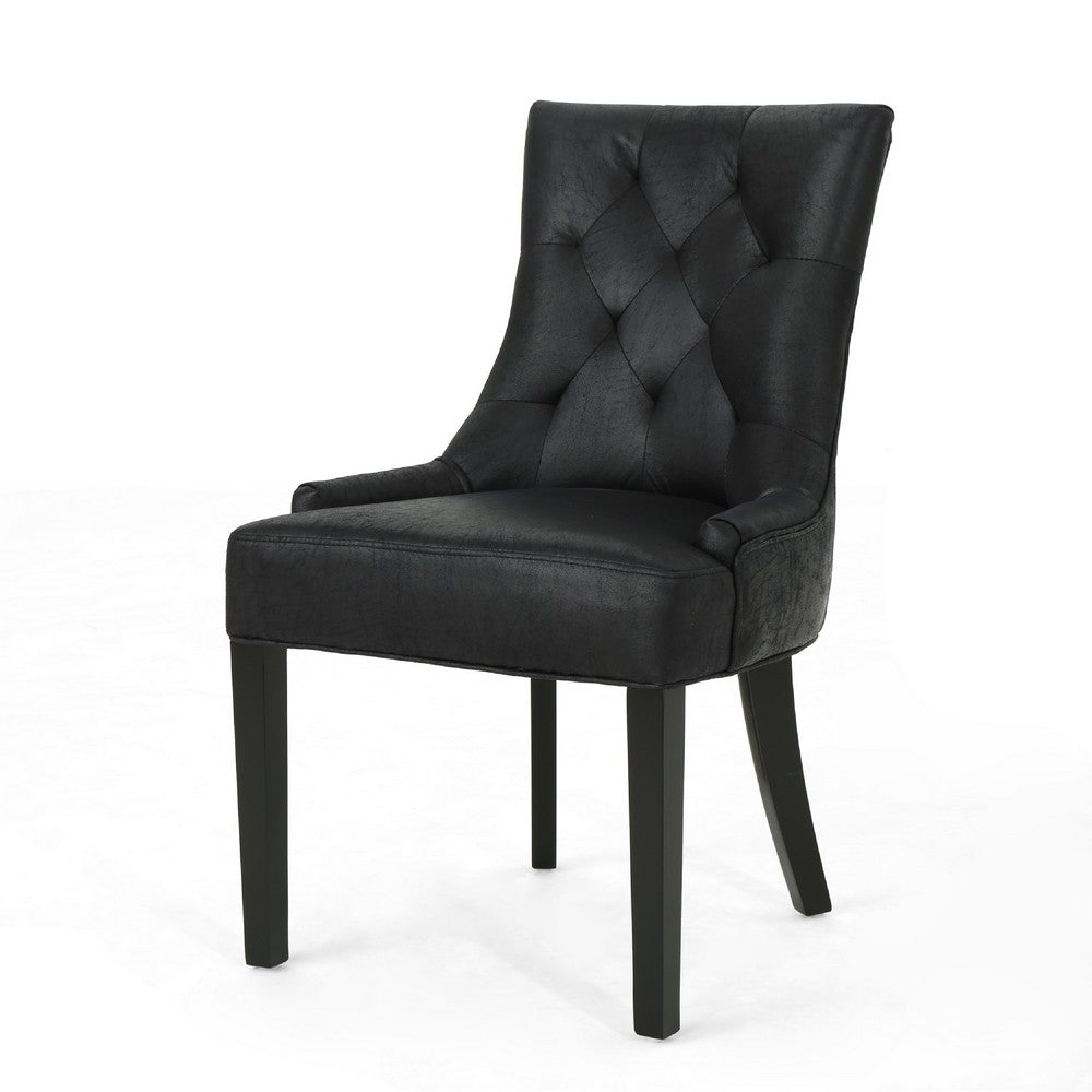 Chen Dining Chair Set of 2, Curved Back, Black Diamond Tuft Microfiber -BM337051