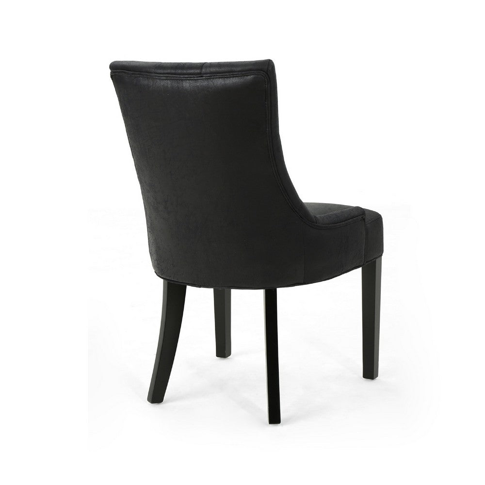 Chen Dining Chair Set of 2, Curved Back, Black Diamond Tuft Microfiber -BM337051