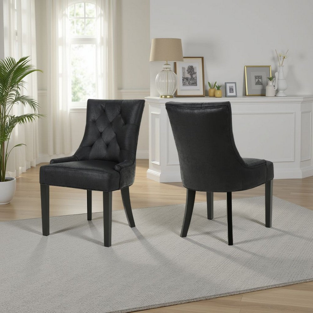 Chen Dining Chair Set of 2, Curved Back, Black Diamond Tuft Microfiber -BM337051