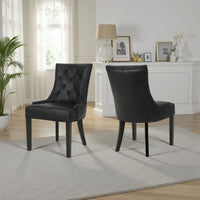 Chen Dining Chair Set of 2, Curved Back, Black Diamond Tuft Microfiber -BM337051
