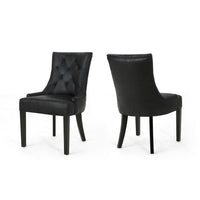 Chen Dining Chair Set of 2, Curved Back, Black Diamond Tuft Microfiber -BM337051