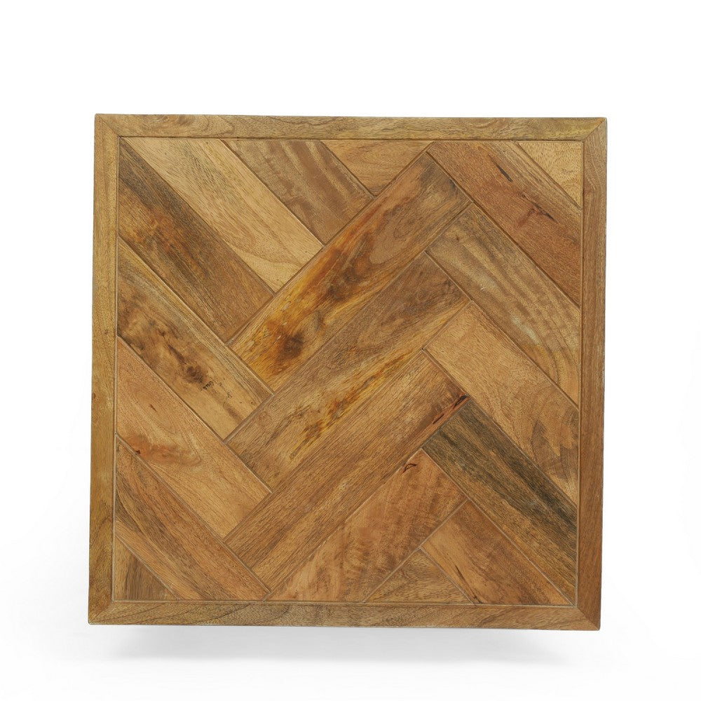 Qien End Table, Herringbone Parquet, Honey Mango Wood 22 Inch Square -BM337053