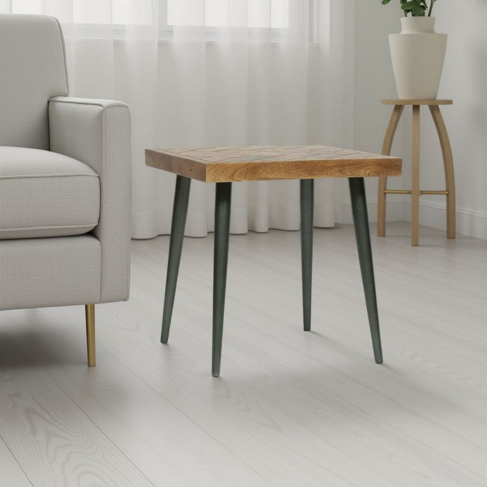 Qien End Table, Herringbone Parquet, Honey Mango Wood 22 Inch Square -BM337053