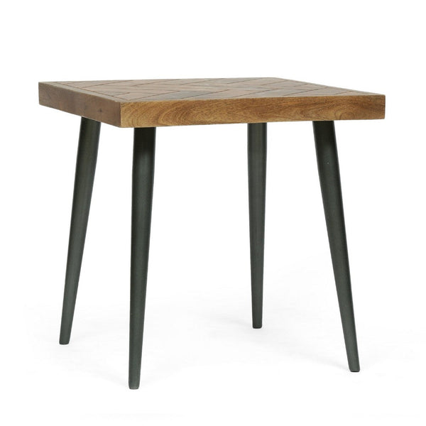 Qien End Table, Herringbone Parquet, Honey Mango Wood 22 Inch Square -BM337053