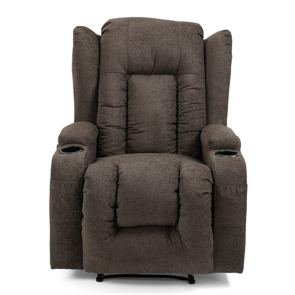 Eriya Manual Recliner Chair with Massage and Heat, Cupholder, Brown -BM337057