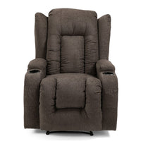 Eriya Manual Recliner Chair with Massage and Heat, Cupholder, Brown -BM337057