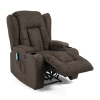 Eriya Manual Recliner Chair with Massage and Heat, Cupholder, Brown -BM337057