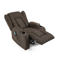 Eriya Manual Recliner Chair with Massage and Heat, Cupholder, Brown -BM337057