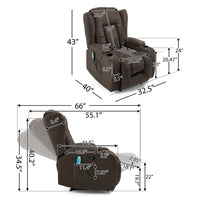 Eriya Manual Recliner Chair with Massage and Heat, Cupholder, Brown -BM337057