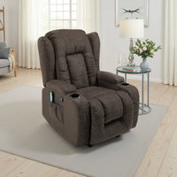 Eriya Manual Recliner Chair with Massage and Heat, Cupholder, Brown -BM337057