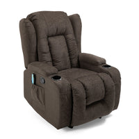 Eriya Manual Recliner Chair with Massage and Heat, Cupholder, Brown -BM337057
