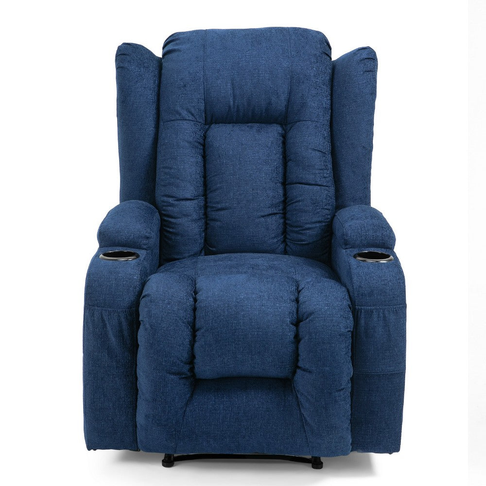Eriya Manual Recliner Chair with Massage and Heat, Cupholder, Blue -BM337058