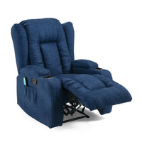 Eriya Manual Recliner Chair with Massage and Heat, Cupholder, Blue -BM337058