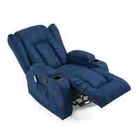Eriya Manual Recliner Chair with Massage and Heat, Cupholder, Blue -BM337058