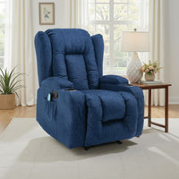 Eriya Manual Recliner Chair with Massage and Heat, Cupholder, Blue -BM337058