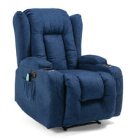 Eriya Manual Recliner Chair with Massage and Heat, Cupholder, Blue -BM337058