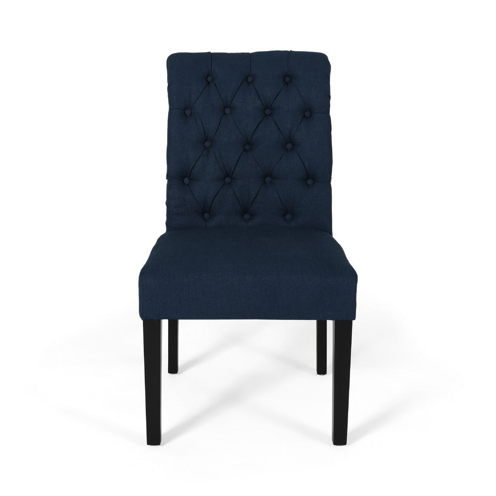 Mein Dining Chair Set of 2, Rolled Top Button Tufted, Blue Polyester -BM337059