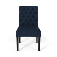 Mein Dining Chair Set of 2, Rolled Top Button Tufted, Blue Polyester -BM337059