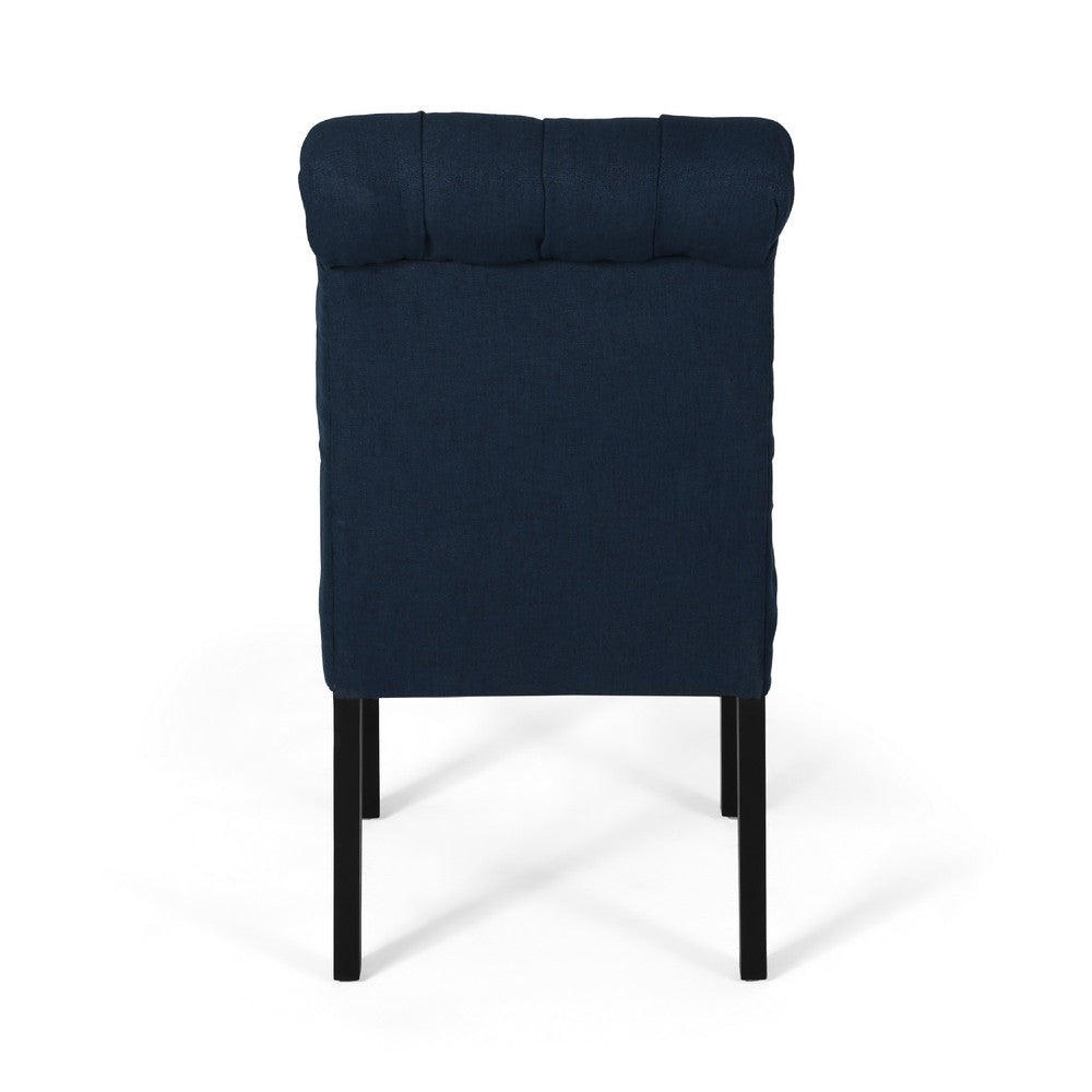 Mein Dining Chair Set of 2, Rolled Top Button Tufted, Blue Polyester -BM337059