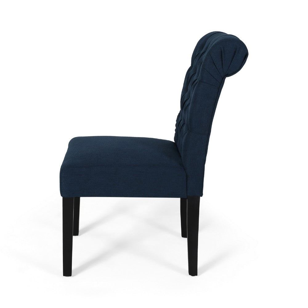Mein Dining Chair Set of 2, Rolled Top Button Tufted, Blue Polyester -BM337059