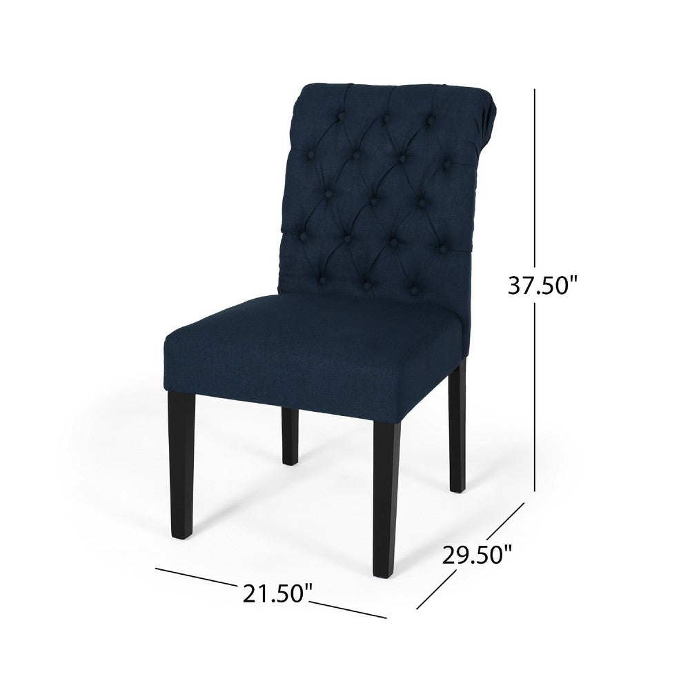 Mein Dining Chair Set of 2, Rolled Top Button Tufted, Blue Polyester -BM337059