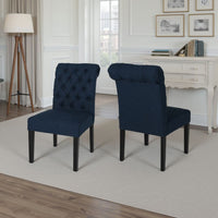 Mein Dining Chair Set of 2, Rolled Top Button Tufted, Blue Polyester -BM337059