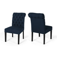 Mein Dining Chair Set of 2, Rolled Top Button Tufted, Blue Polyester -BM337059