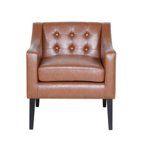 Alton Accent Armchair, Sloped Arms Tapered Legs, Brown Faux Leather -BM337060