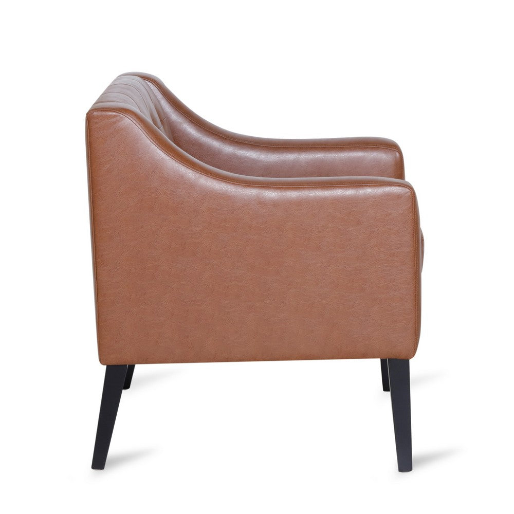 Alton Accent Armchair, Sloped Arms Tapered Legs, Brown Faux Leather -BM337060