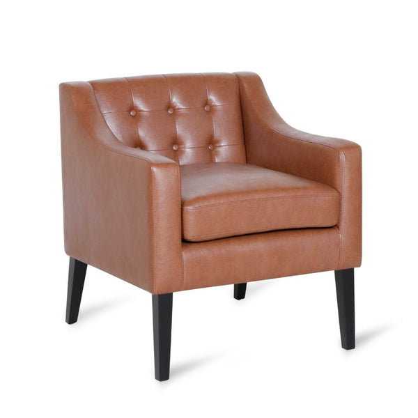 Alton Accent Armchair, Sloped Arms Tapered Legs, Brown Faux Leather -BM337060