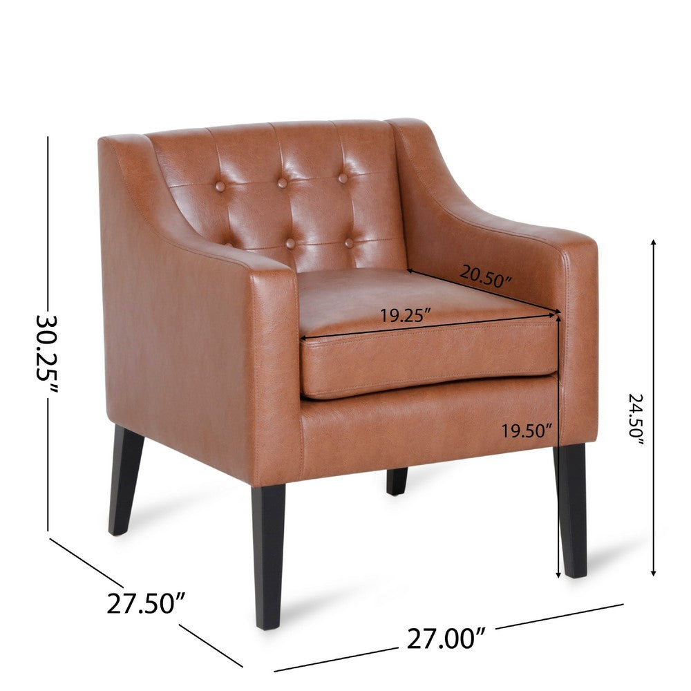 Alton Accent Armchair, Sloped Arms Tapered Legs, Brown Faux Leather -BM337060