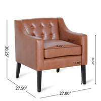Alton Accent Armchair, Sloped Arms Tapered Legs, Brown Faux Leather -BM337060