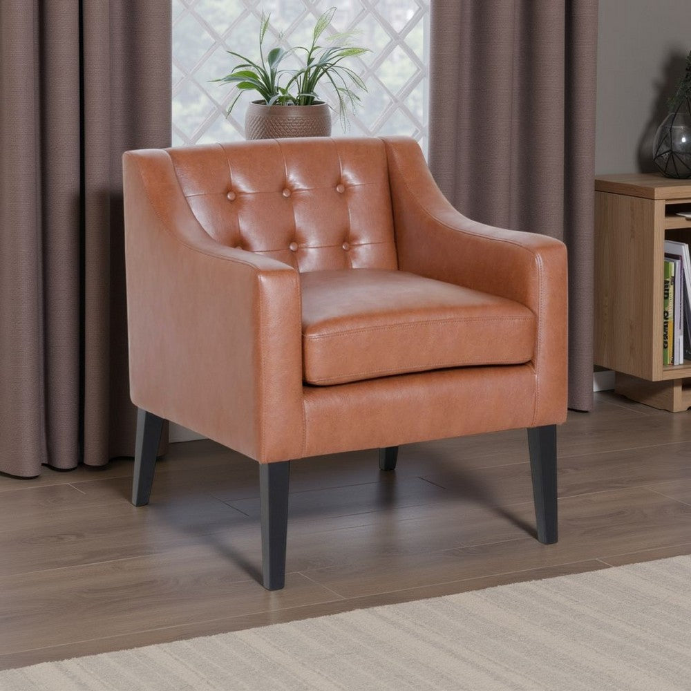 Alton Accent Armchair, Sloped Arms Tapered Legs, Brown Faux Leather -BM337060