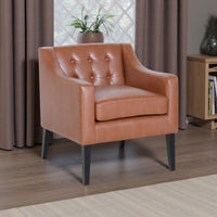 Alton Accent Armchair, Sloped Arms Tapered Legs, Brown Faux Leather -BM337060