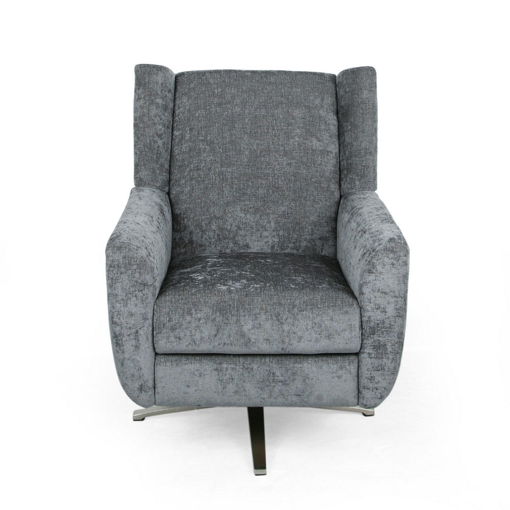 Frolic Swivel Armchair with Wingback Design, Iron Base, Gray Fabric -BM337061
