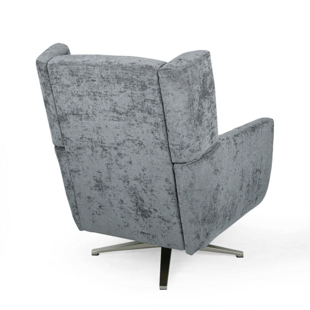 Frolic Swivel Armchair with Wingback Design, Iron Base, Gray Fabric -BM337061