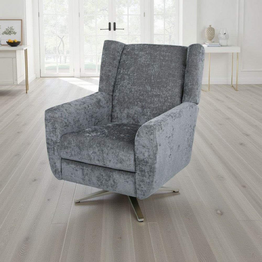 Frolic Swivel Armchair with Wingback Design, Iron Base, Gray Fabric -BM337061