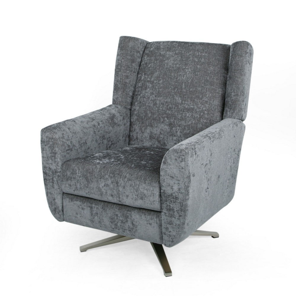 Frolic Swivel Armchair with Wingback Design, Iron Base, Gray Fabric -BM337061