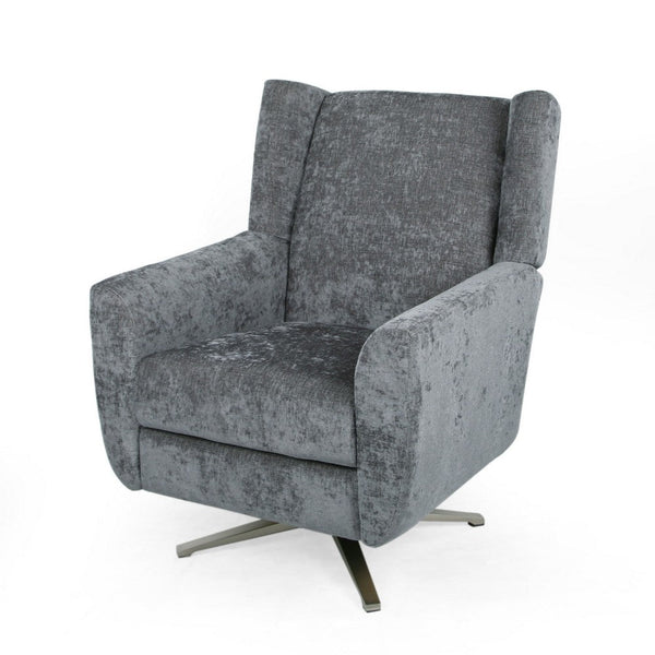 Frolic Swivel Armchair with Wingback Design, Iron Base, Gray Fabric -BM337061