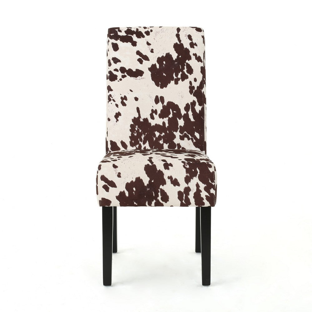 Serie Dining Chair Set of 2, Cowhide Pattern Beige Velvet, Rubberwood -BM337063