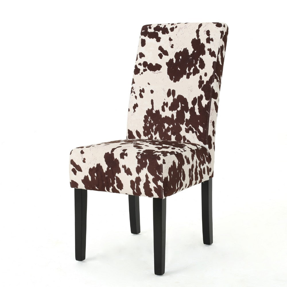 Serie Dining Chair Set of 2, Cowhide Pattern Beige Velvet, Rubberwood -BM337063