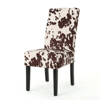 Serie Dining Chair Set of 2, Cowhide Pattern Beige Velvet, Rubberwood -BM337063