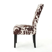 Serie Dining Chair Set of 2, Cowhide Pattern Beige Velvet, Rubberwood -BM337063