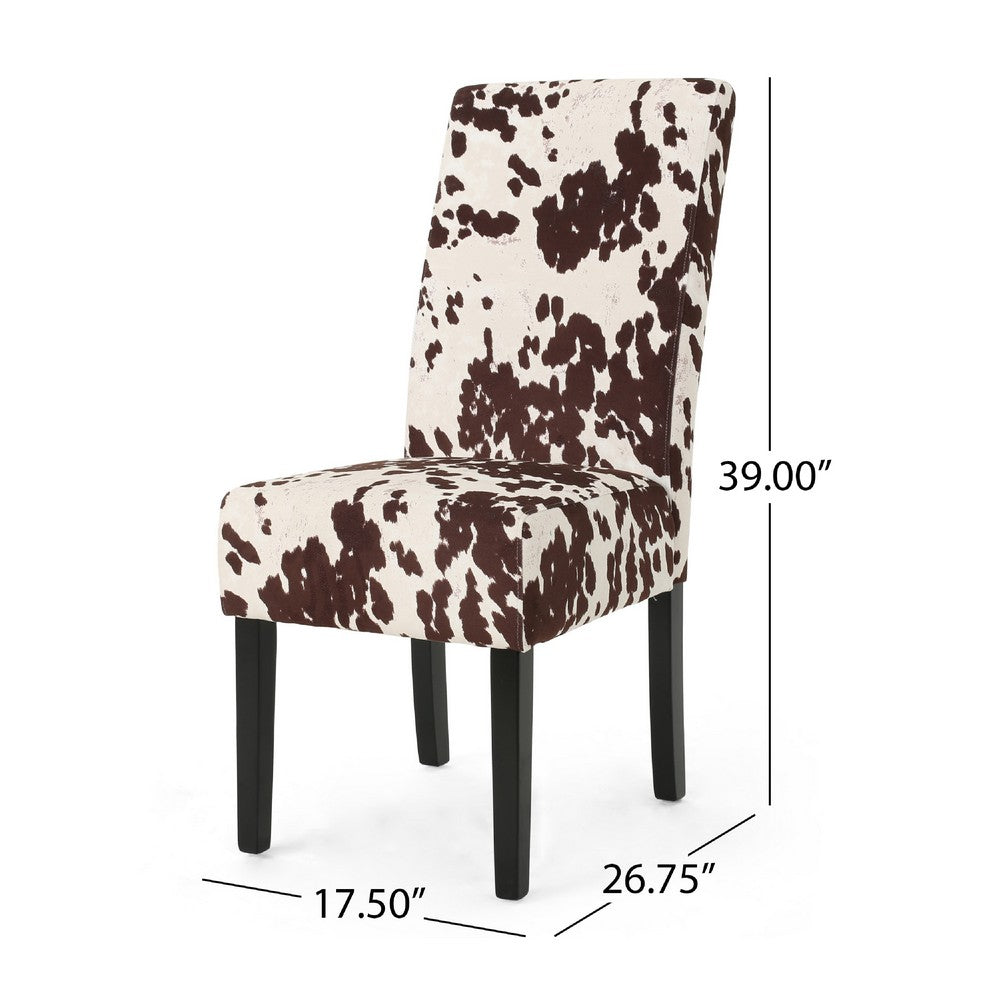 Serie Dining Chair Set of 2, Cowhide Pattern Beige Velvet, Rubberwood -BM337063