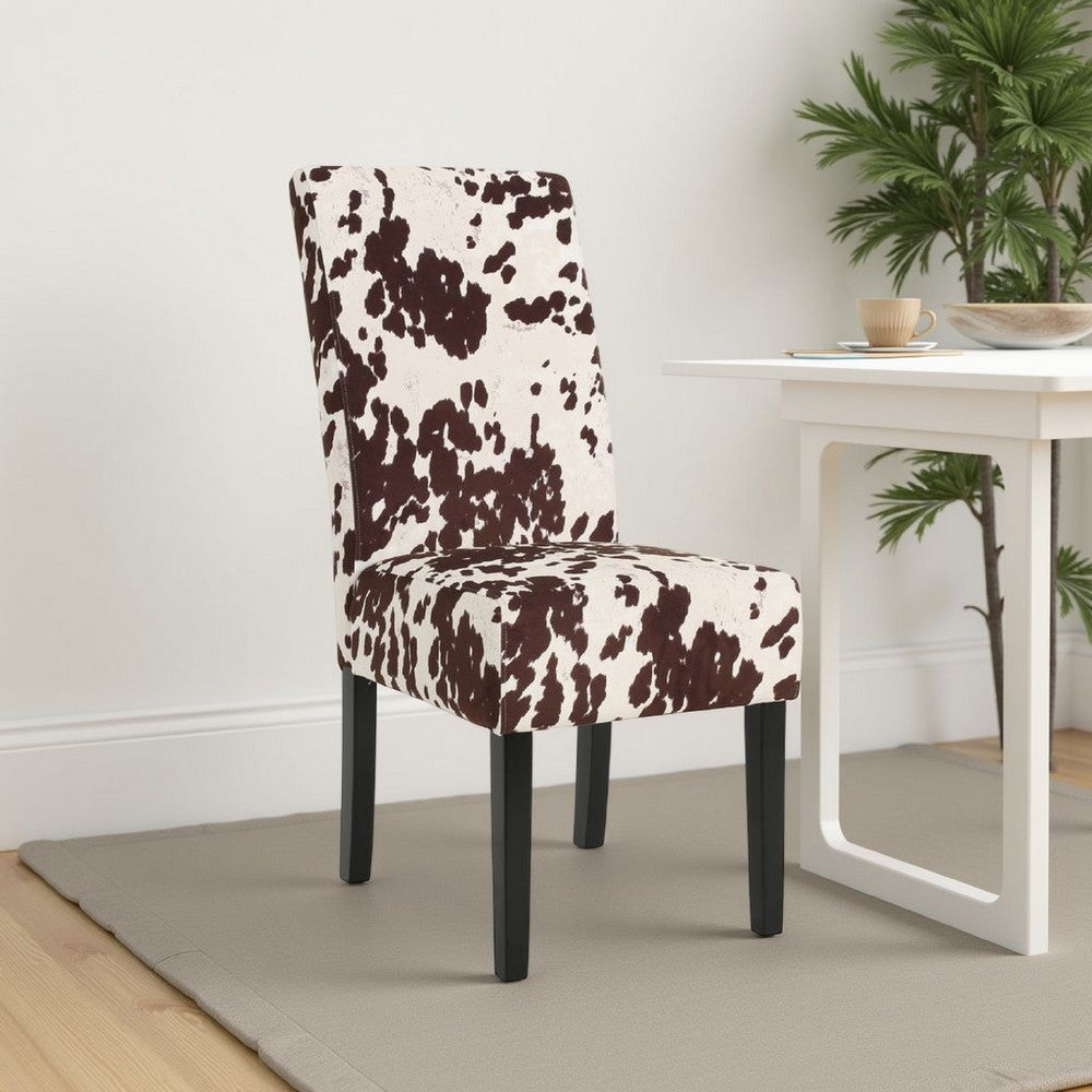 Serie Dining Chair Set of 2, Cowhide Pattern Beige Velvet, Rubberwood -BM337063