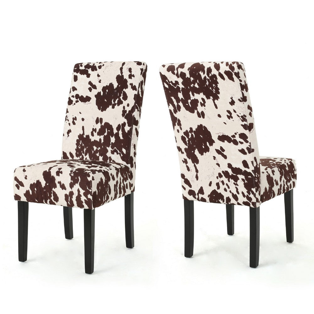 Serie Dining Chair Set of 2, Cowhide Pattern Beige Velvet, Rubberwood -BM337063