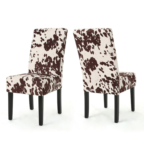 Serie Dining Chair Set of 2, Cowhide Pattern Beige Velvet, Rubberwood -BM337063