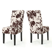 Serie Dining Chair Set of 2, Cowhide Pattern Beige Velvet, Rubberwood -BM337063