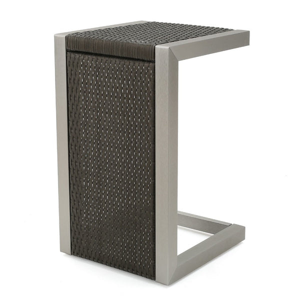 Kory Wicker Shaped Table, C Shaped Design, Brown Faux Rattan 24 Inch -BM337064