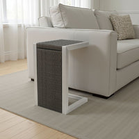 Kory Wicker Shaped Table, C Shaped Design, Brown Faux Rattan 24 Inch -BM337064